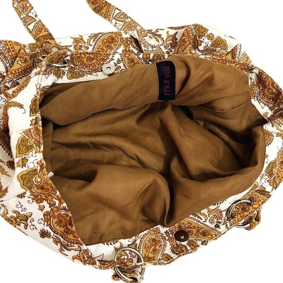 Murval Paisley Canvas Tote Bag Fall Colors Brown Orange White 12" x 20" - Picture 7 of 8